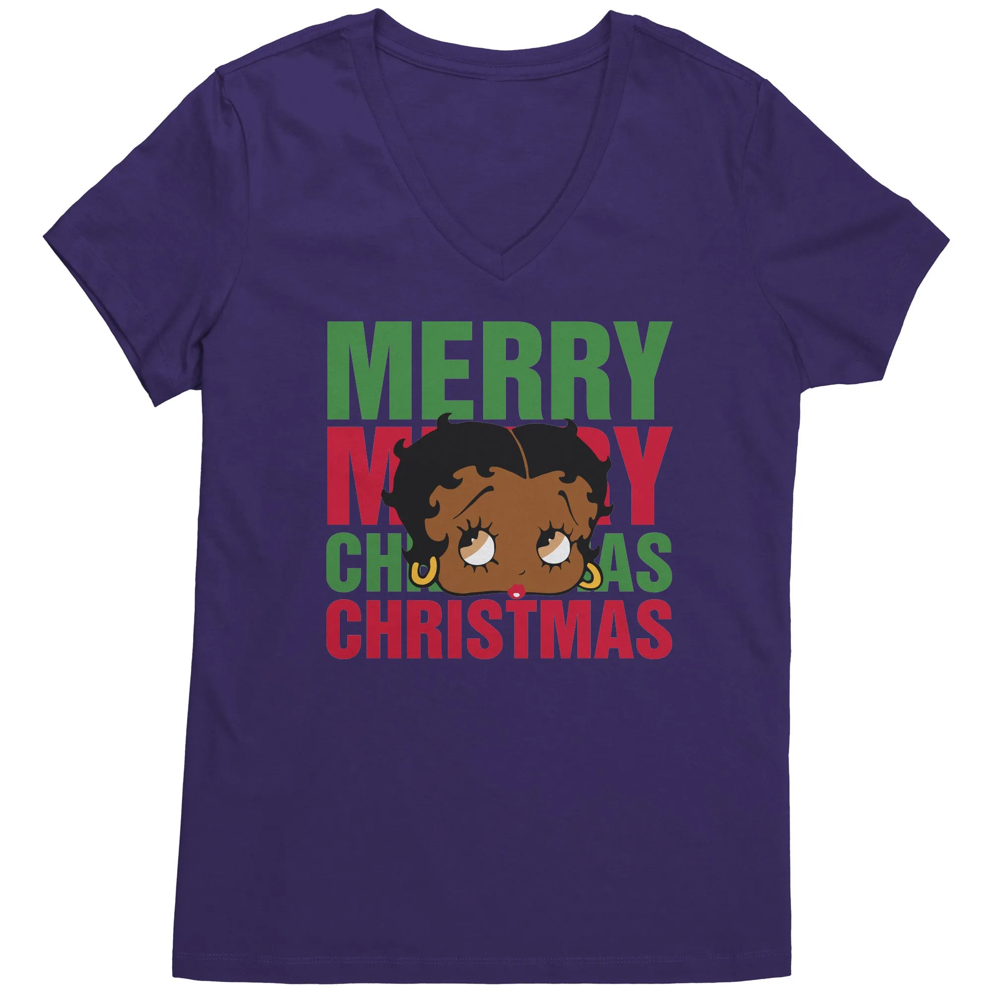 Merry Christmas Vneck Shirt Betty Boop Shirt Betty Boop Christmas Tshirt Christmas Gifts for Her Black Betty Boop Womens V-Neck Graphic Tee
