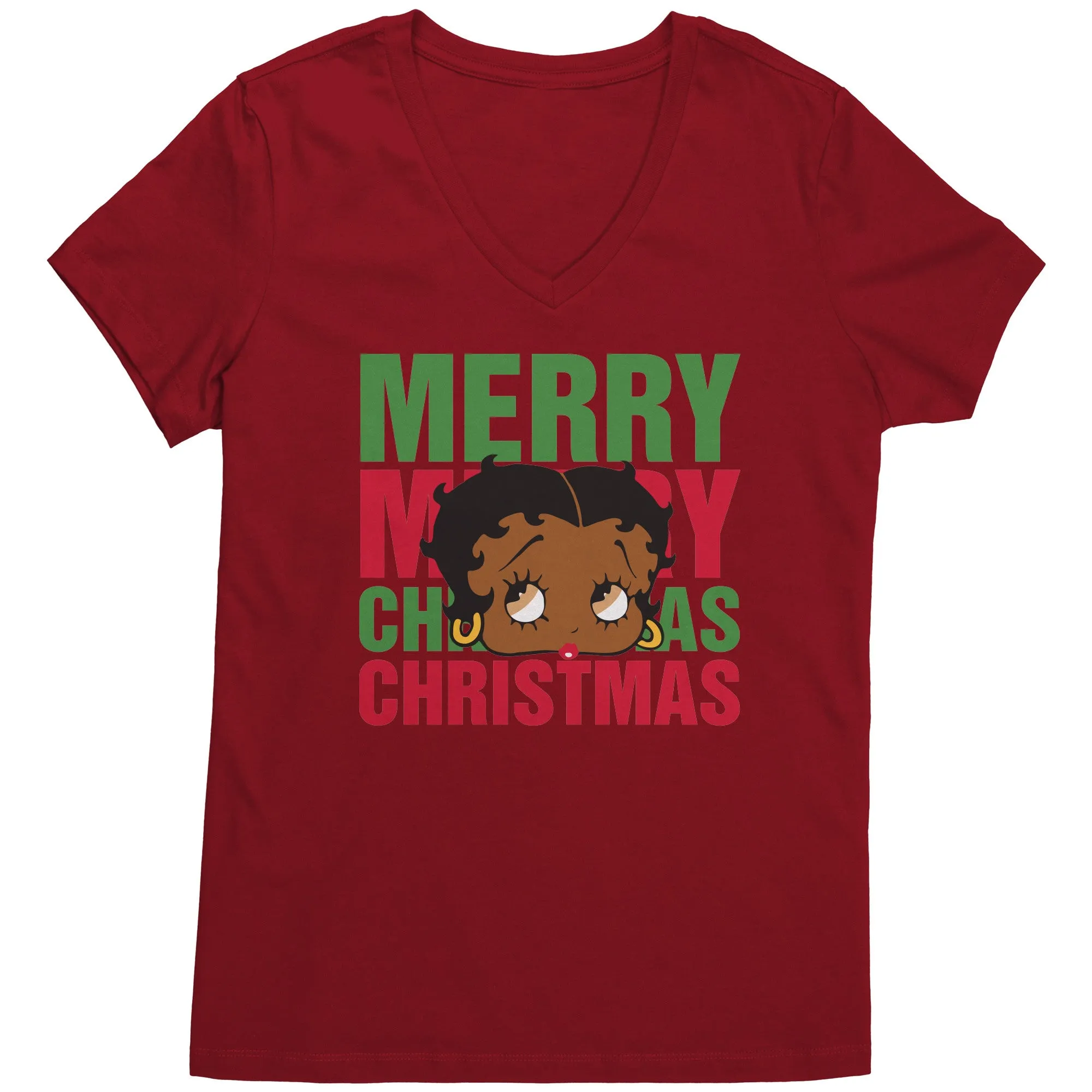 Merry Christmas Vneck Shirt Betty Boop Shirt Betty Boop Christmas Tshirt Christmas Gifts for Her Black Betty Boop Womens V-Neck Graphic Tee