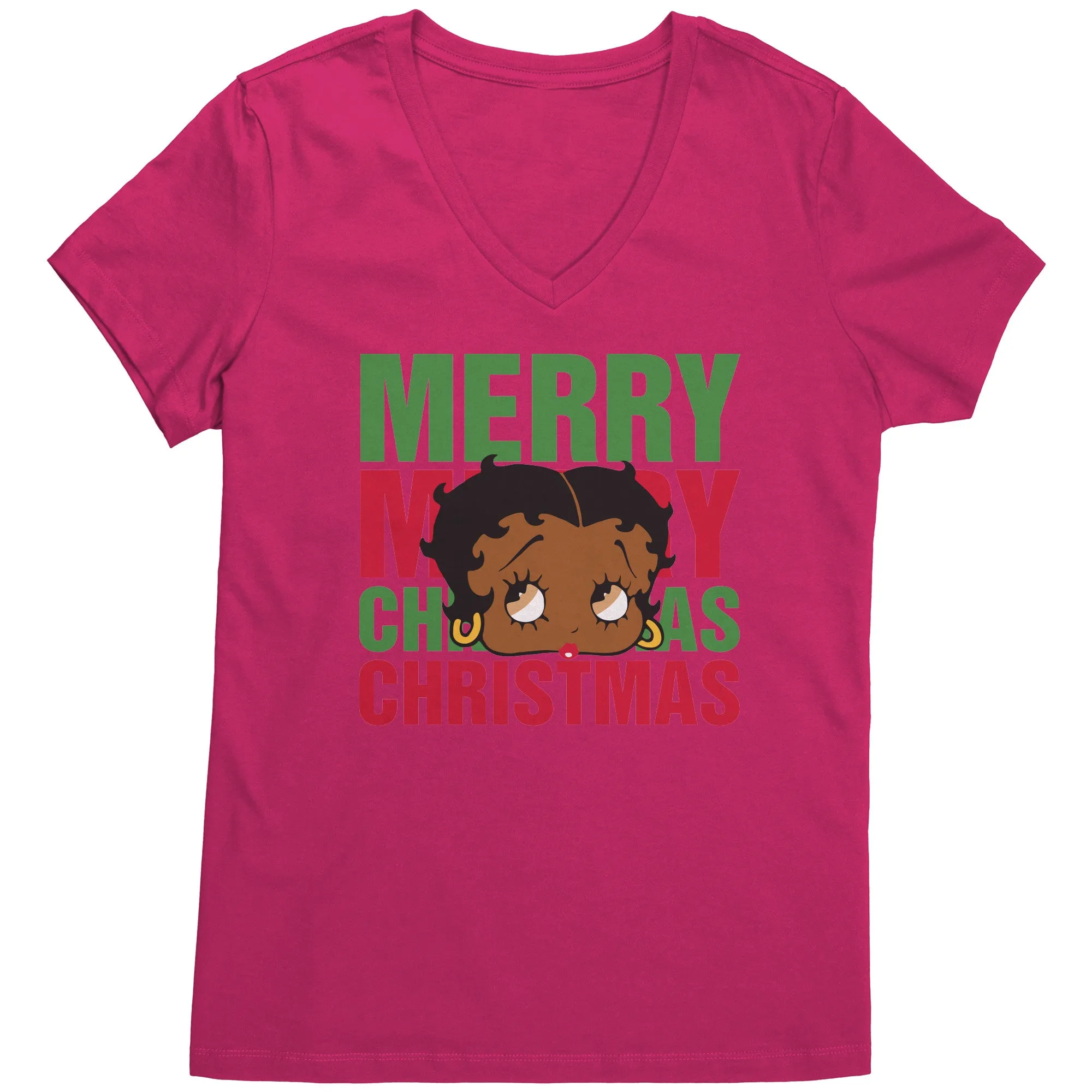 Merry Christmas Vneck Shirt Betty Boop Shirt Betty Boop Christmas Tshirt Christmas Gifts for Her Black Betty Boop Womens V-Neck Graphic Tee