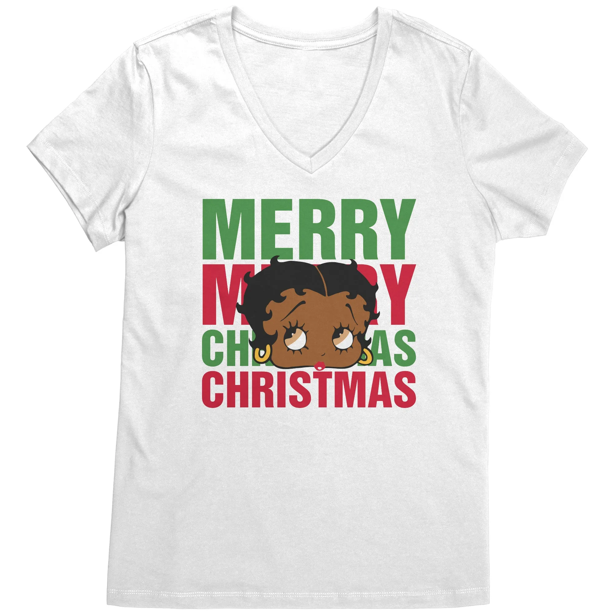 Merry Christmas Vneck Shirt Betty Boop Shirt Betty Boop Christmas Tshirt Christmas Gifts for Her Black Betty Boop Womens V-Neck Graphic Tee