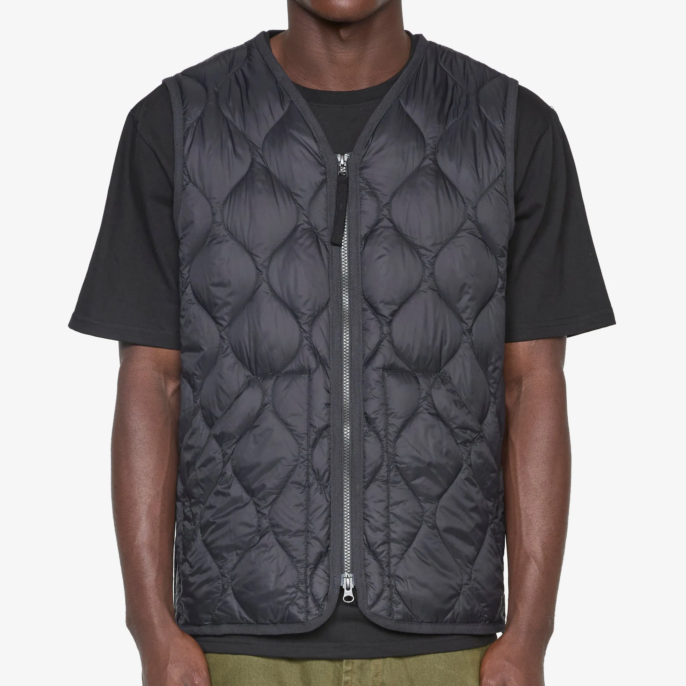 Military W-Zip V-Neck Soft Shell Down Vest Black
