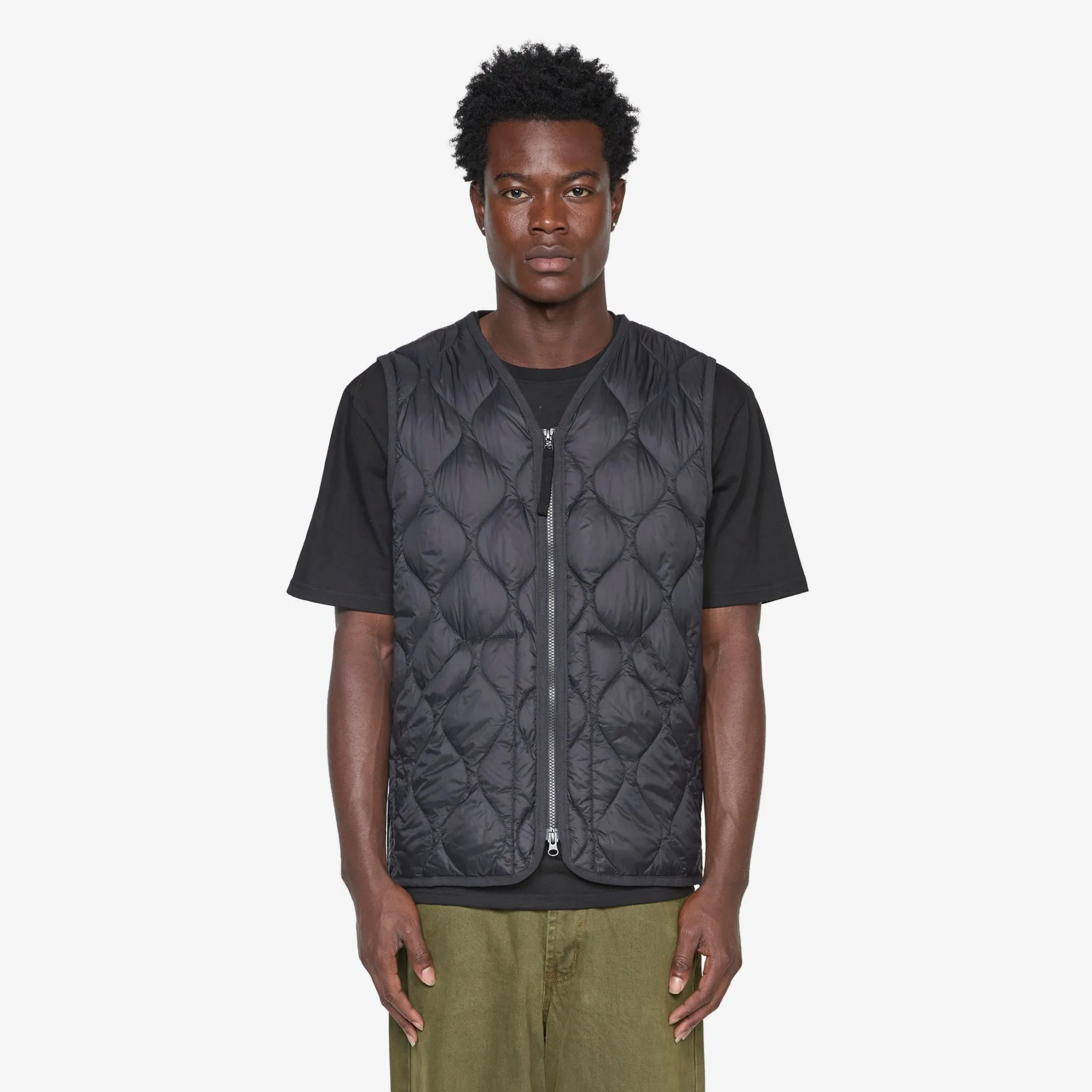 Military W-Zip V-Neck Soft Shell Down Vest Black
