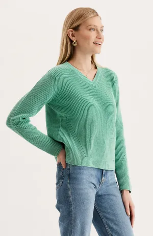 Mineral Wash V Neck Sweater - Kelly Green