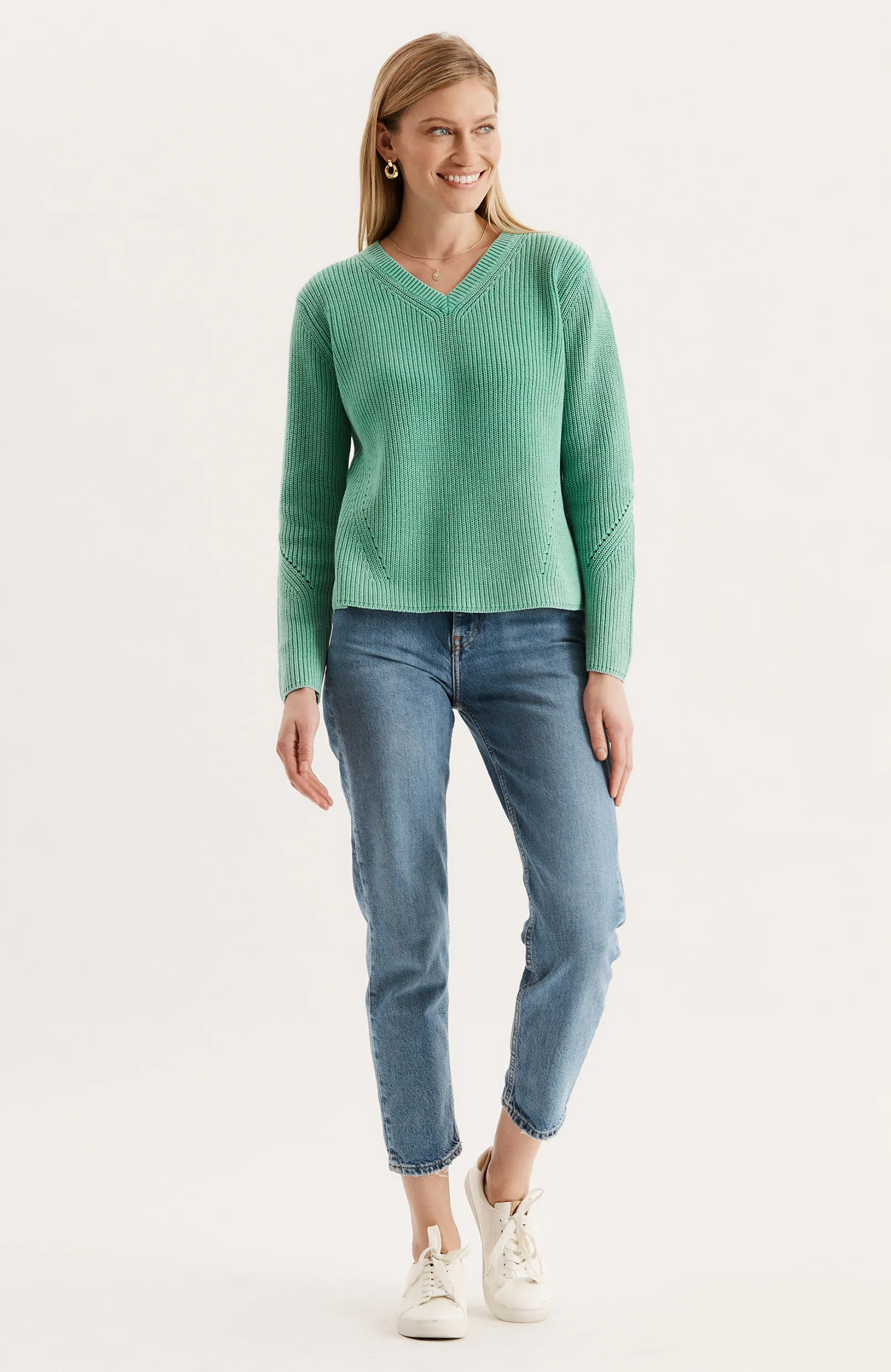 Mineral Wash V Neck Sweater - Kelly Green