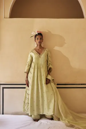 Mint Silk Anarkali Paired With Pants & Dupatta