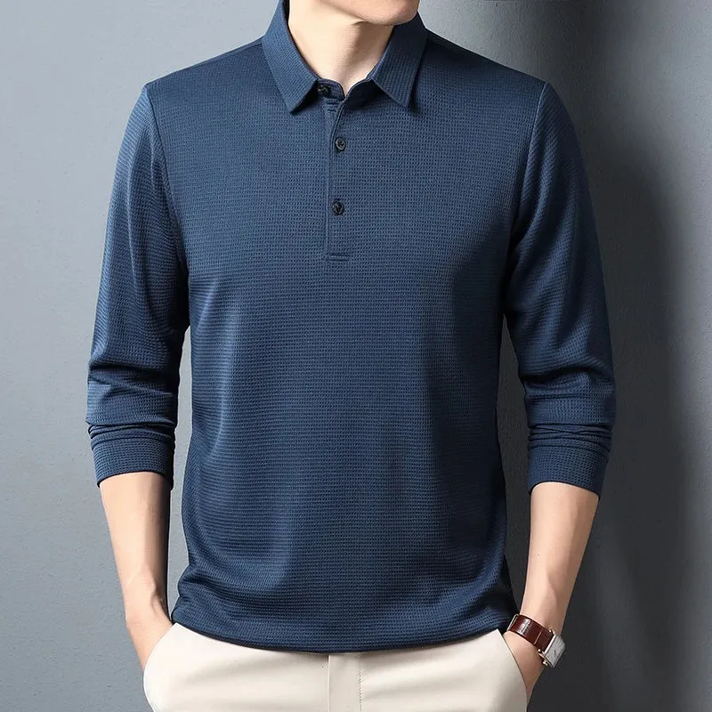 ModeMeister Herren Business Casual Polo Langarm T-Shirt