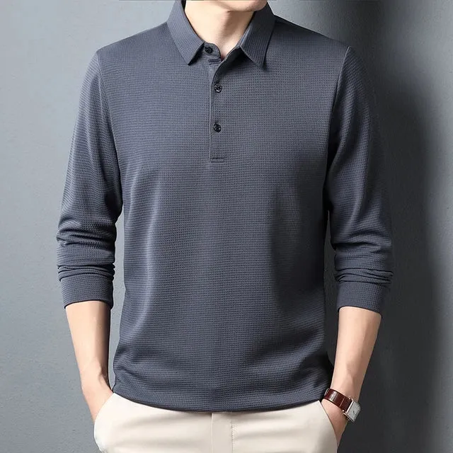 ModeMeister Herren Business Casual Polo Langarm T-Shirt