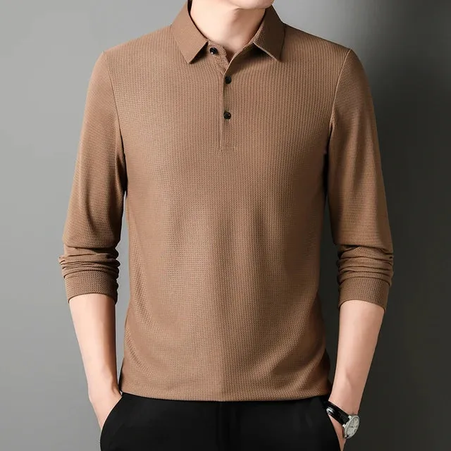 ModeMeister Herren Business Casual Polo Langarm T-Shirt