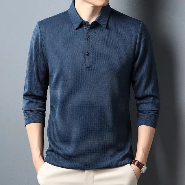 ModeMeister Herren Business Casual Polo Langarm T-Shirt