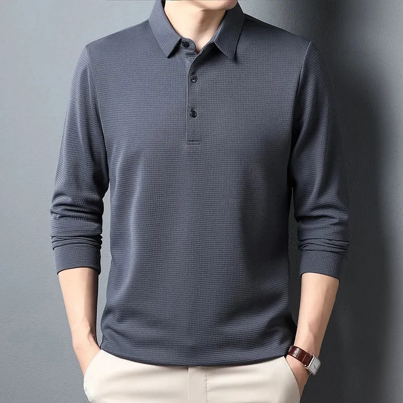 ModeMeister Herren Business Casual Polo Langarm T-Shirt