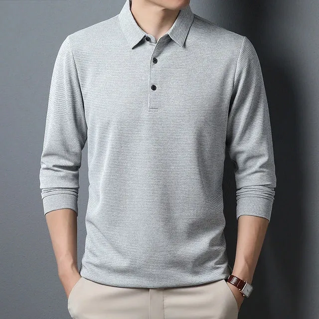 ModeMeister Herren Business Casual Polo Langarm T-Shirt