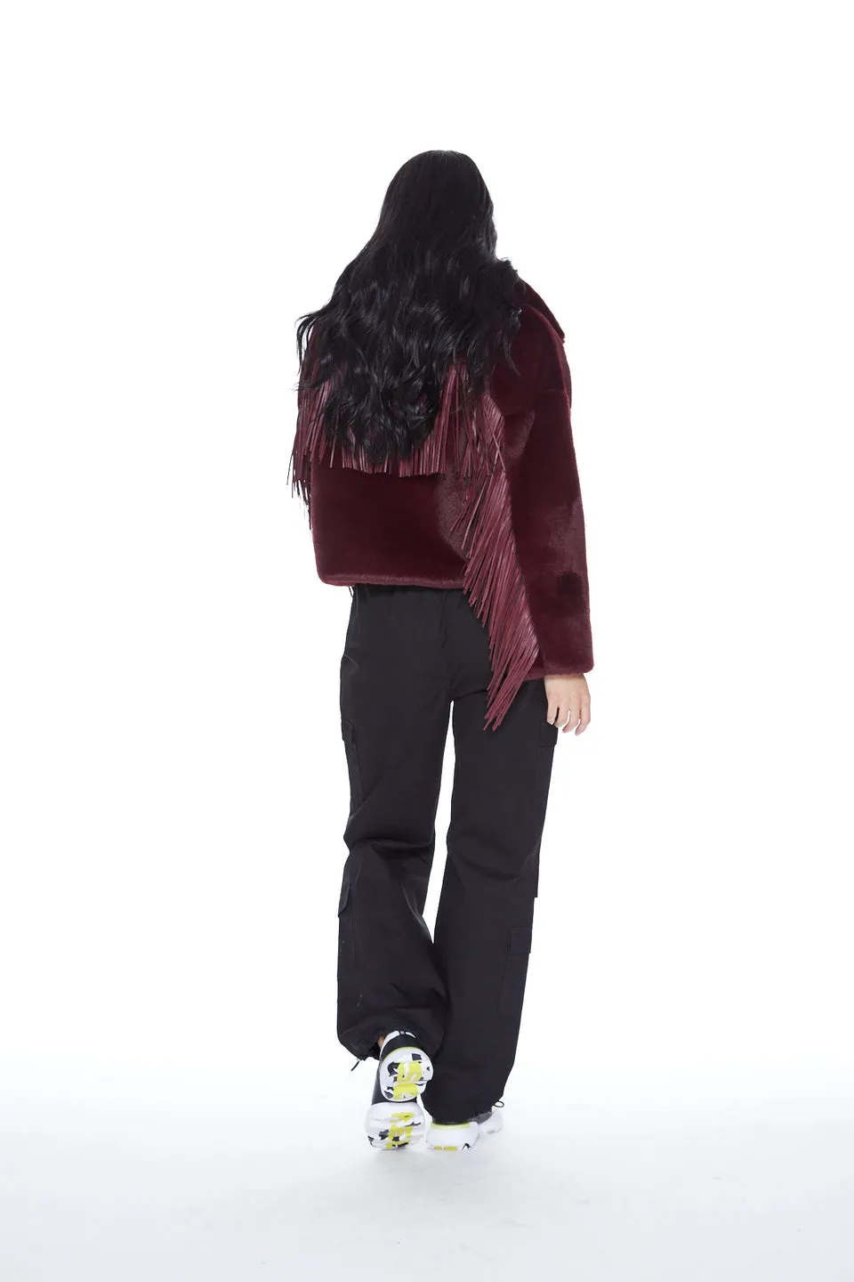 Moonlight Fringe Fur Jacket - Merlot