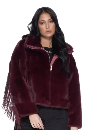 Moonlight Fringe Fur Jacket - Merlot