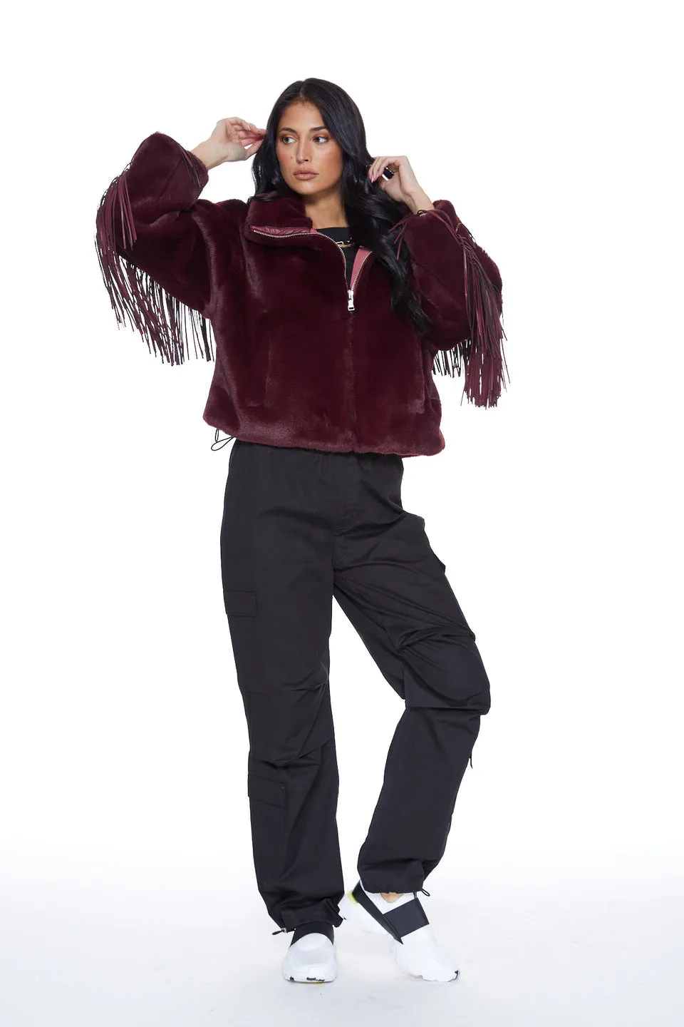 Moonlight Fringe Fur Jacket - Merlot