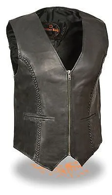 MOTORCYCLE LAMB SKIN  BRAIDED LADIES LEATHER VEST GREAT QUALITY VERY SOFT NEW