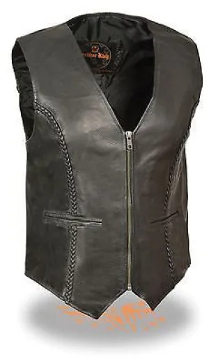 MOTORCYCLE LAMB SKIN  BRAIDED LADIES LEATHER VEST GREAT QUALITY VERY SOFT NEW