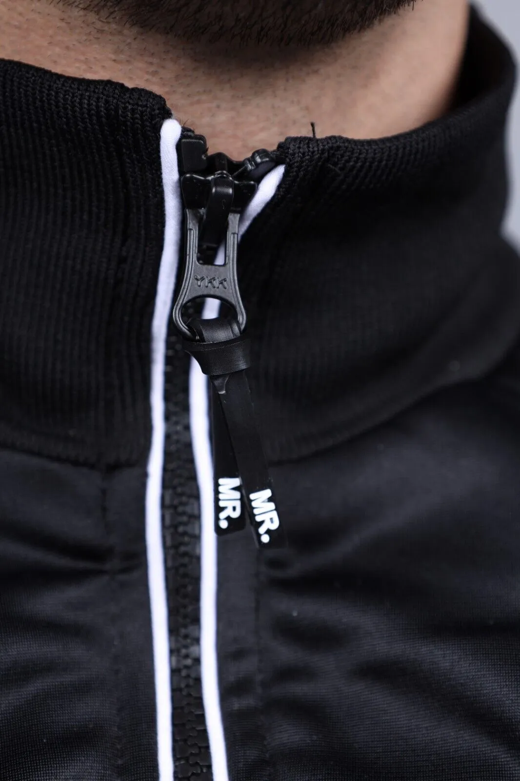MR. RIEGILLIO PVC Tracksuit Jacket 24 Shiny Black With White Piping R1043