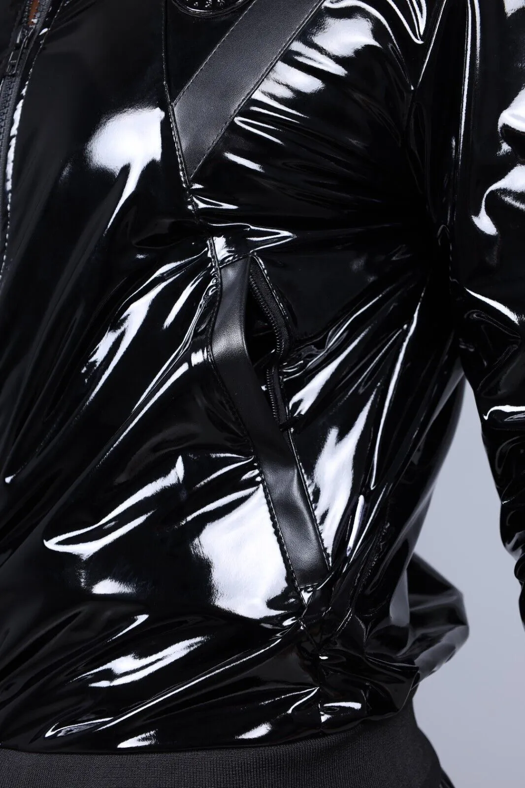 MR. RIEGILLIO PVC Tracksuit Jacket 24 Shiny Glossy Black R1019
