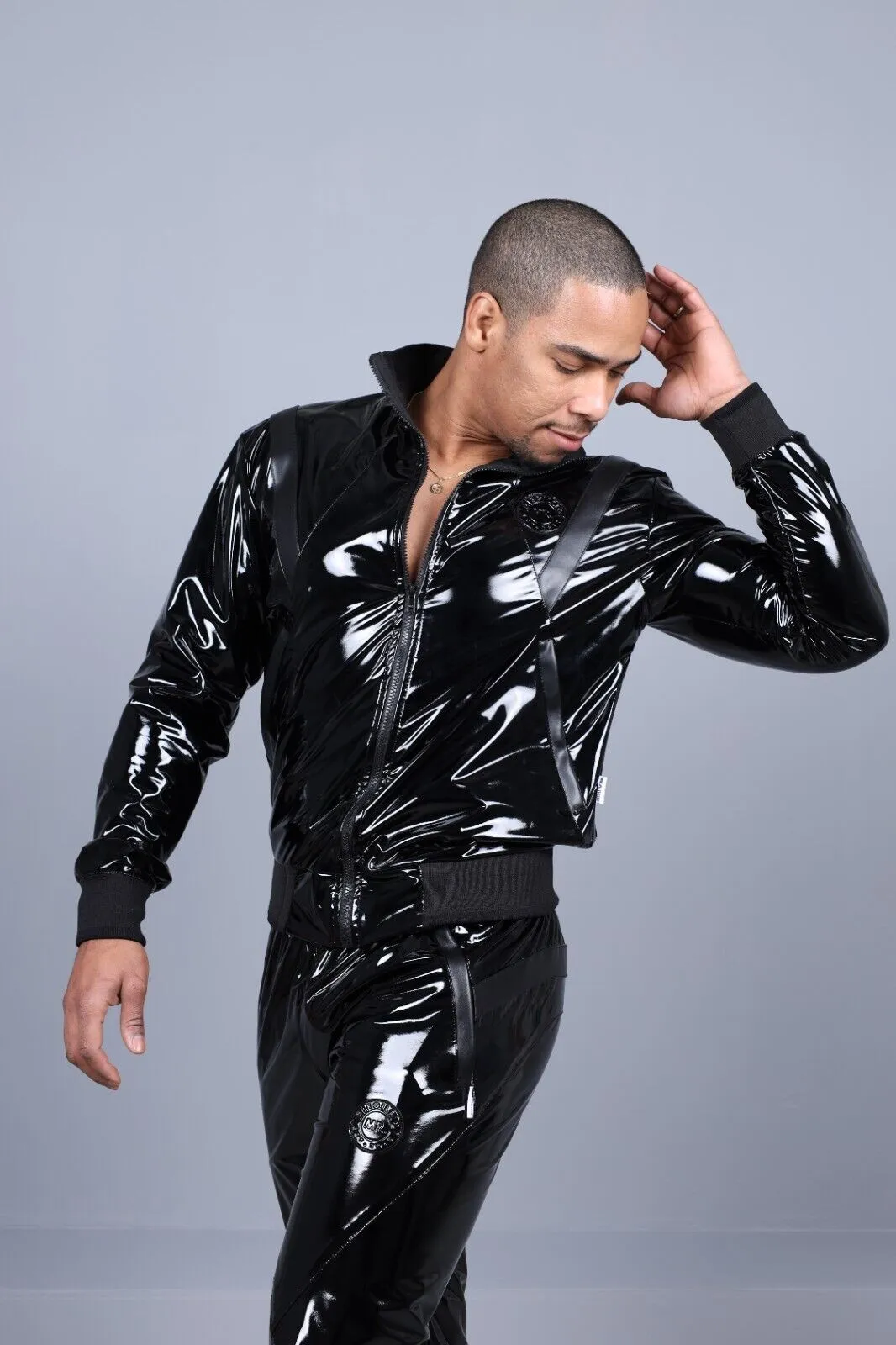MR. RIEGILLIO PVC Tracksuit Jacket 24 Shiny Glossy Black R1019