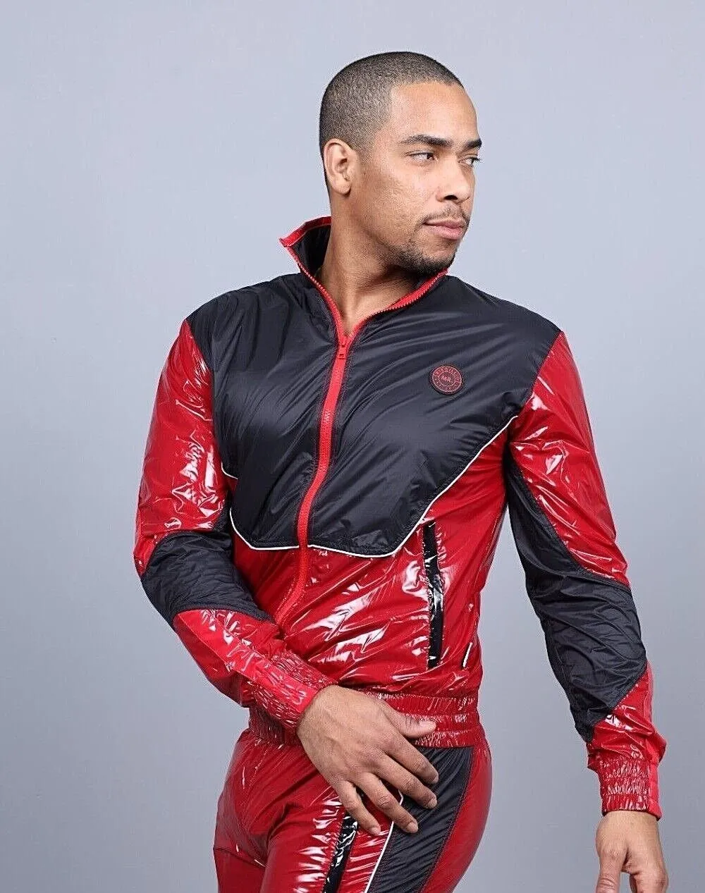 MR. RIEGILLIO Shiny Nylon 24 Tracksuit Jacket Red R1021