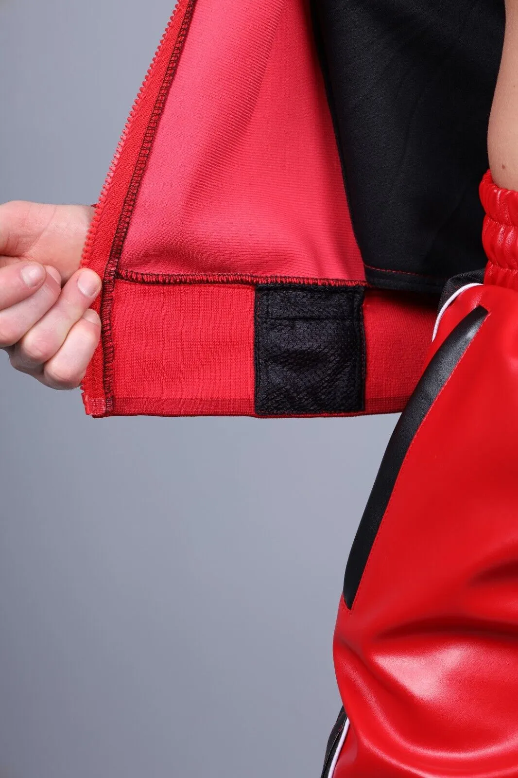 MR. RIEGILLIO Vegan Leather Jacket 24 Tracksuit Crew Collar Red R1027
