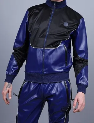 MR. RIEGILLIO Vegan Leather Jacket Tracksuit 24 Crew Collar in Blue R1039
