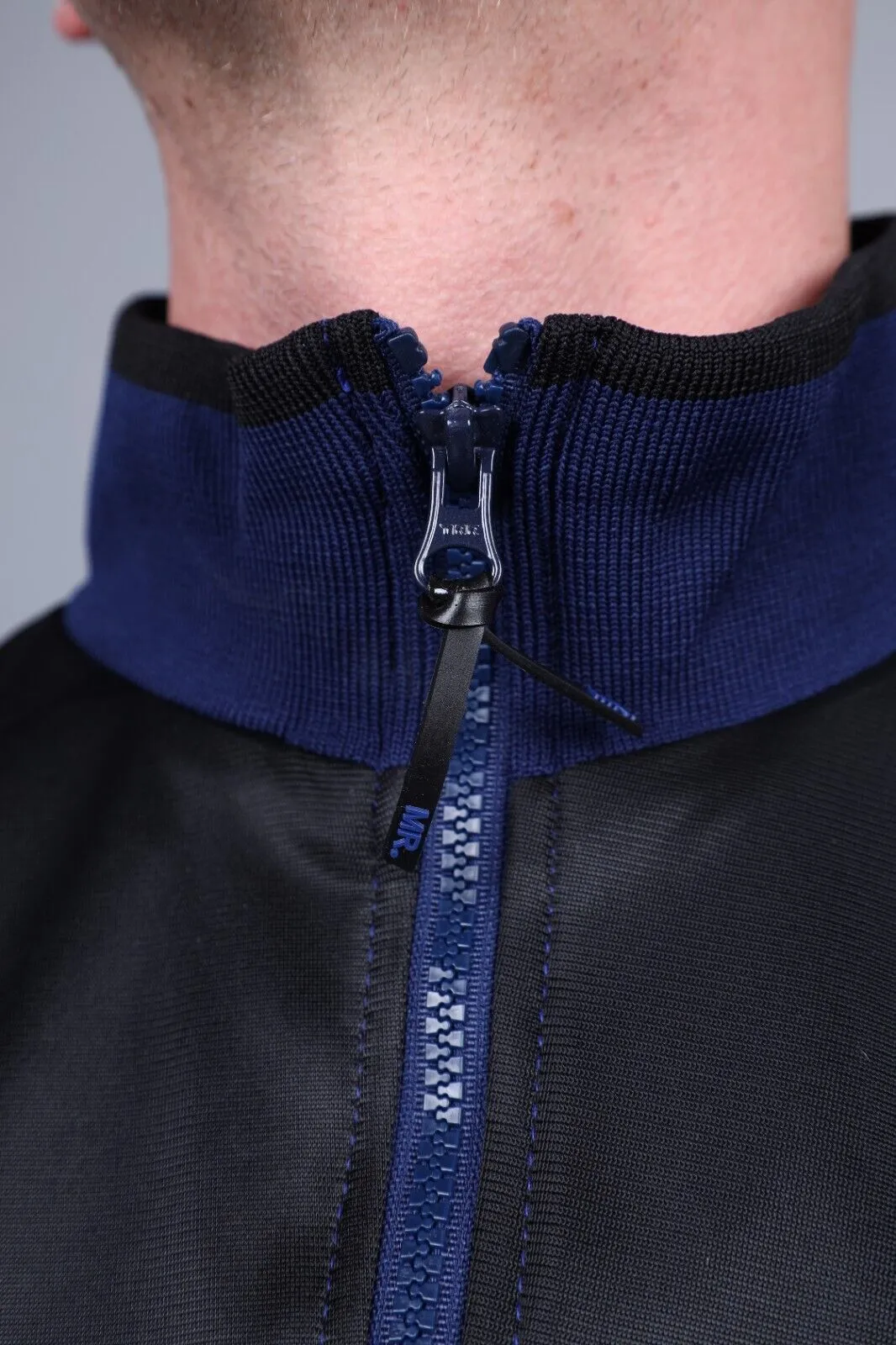 MR. RIEGILLIO Vegan Leather Jacket Tracksuit 24 Crew Collar in Blue R1039