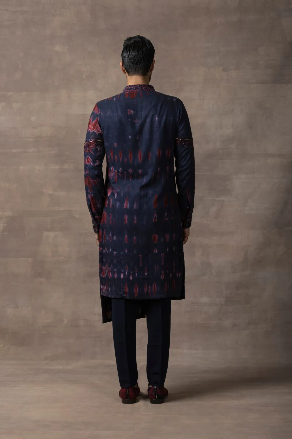 Navy & Red Tie Dye Kurta Set