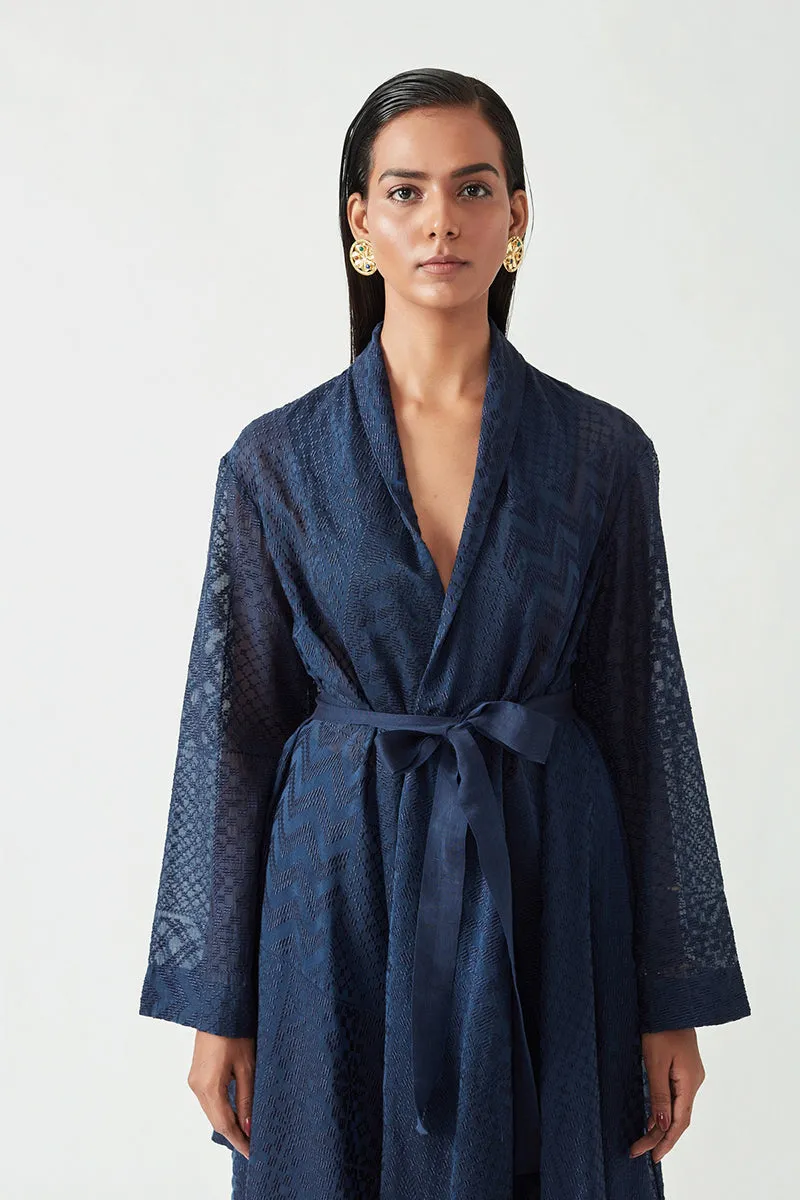 Navy Antonio Embroidered Overlay Jacket