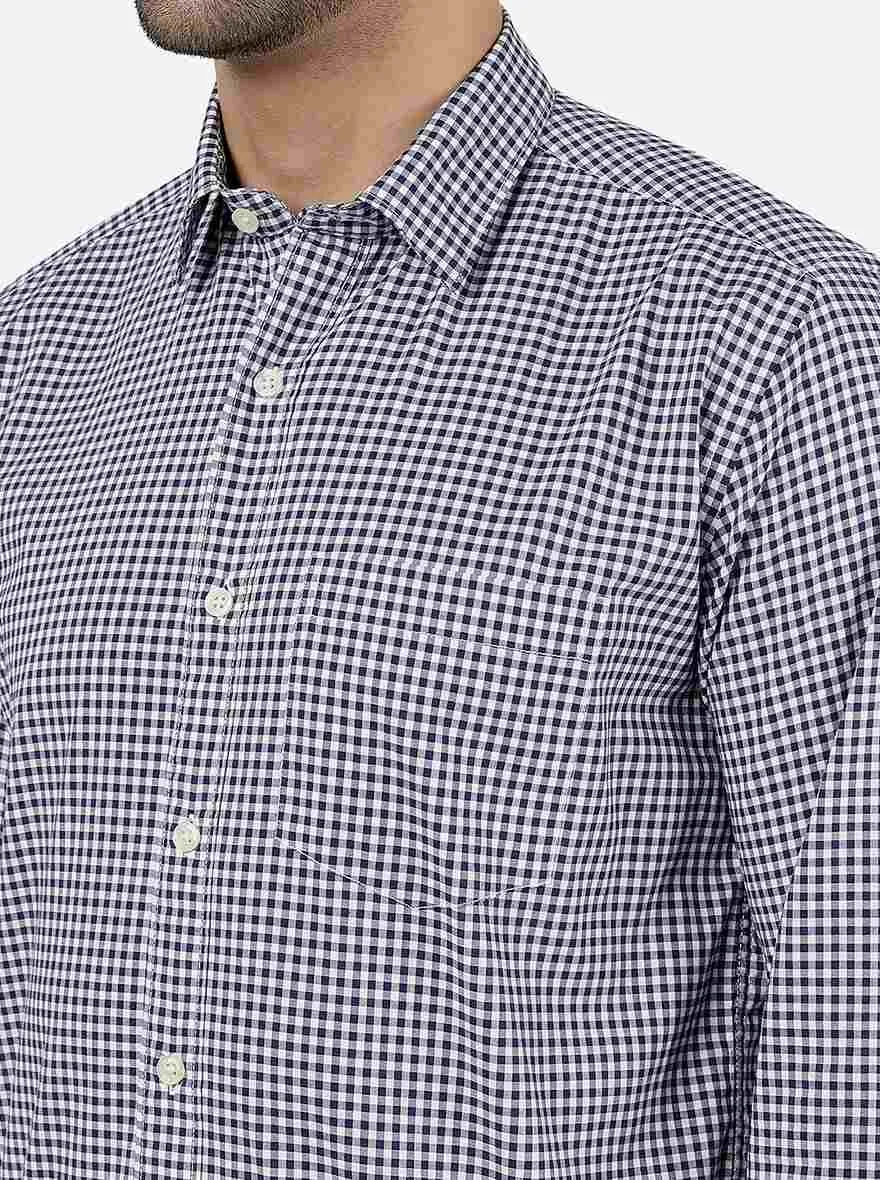 Navy Blue Checked Smart Fit Semi Casual Shirt | Greenfibre