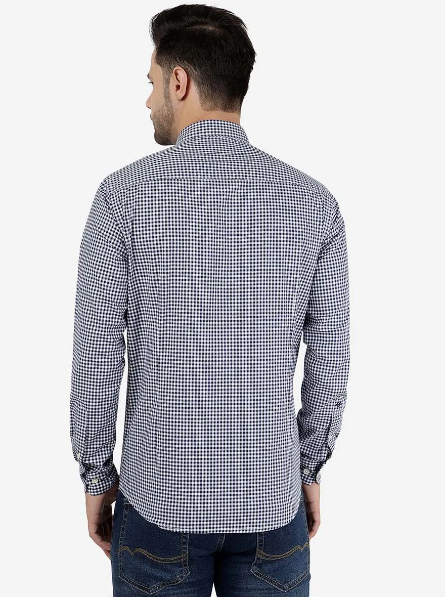 Navy Blue Checked Smart Fit Semi Casual Shirt | Greenfibre