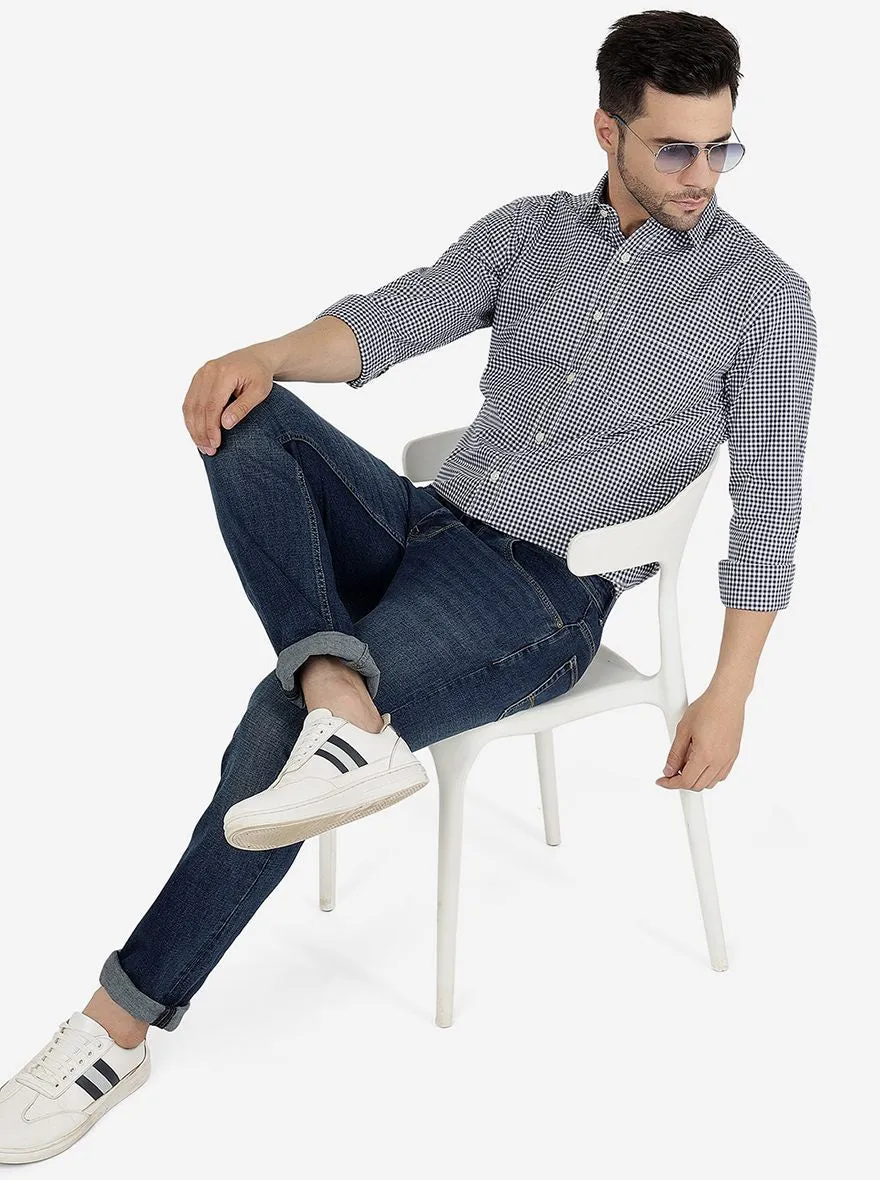 Navy Blue Checked Smart Fit Semi Casual Shirt | Greenfibre