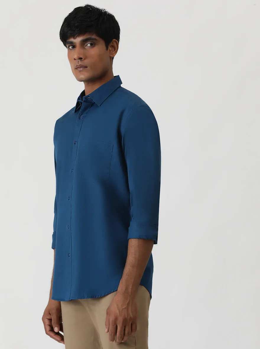 Navy Blue Solid Smart Fit Semi Casual Shirt | Greenfibre