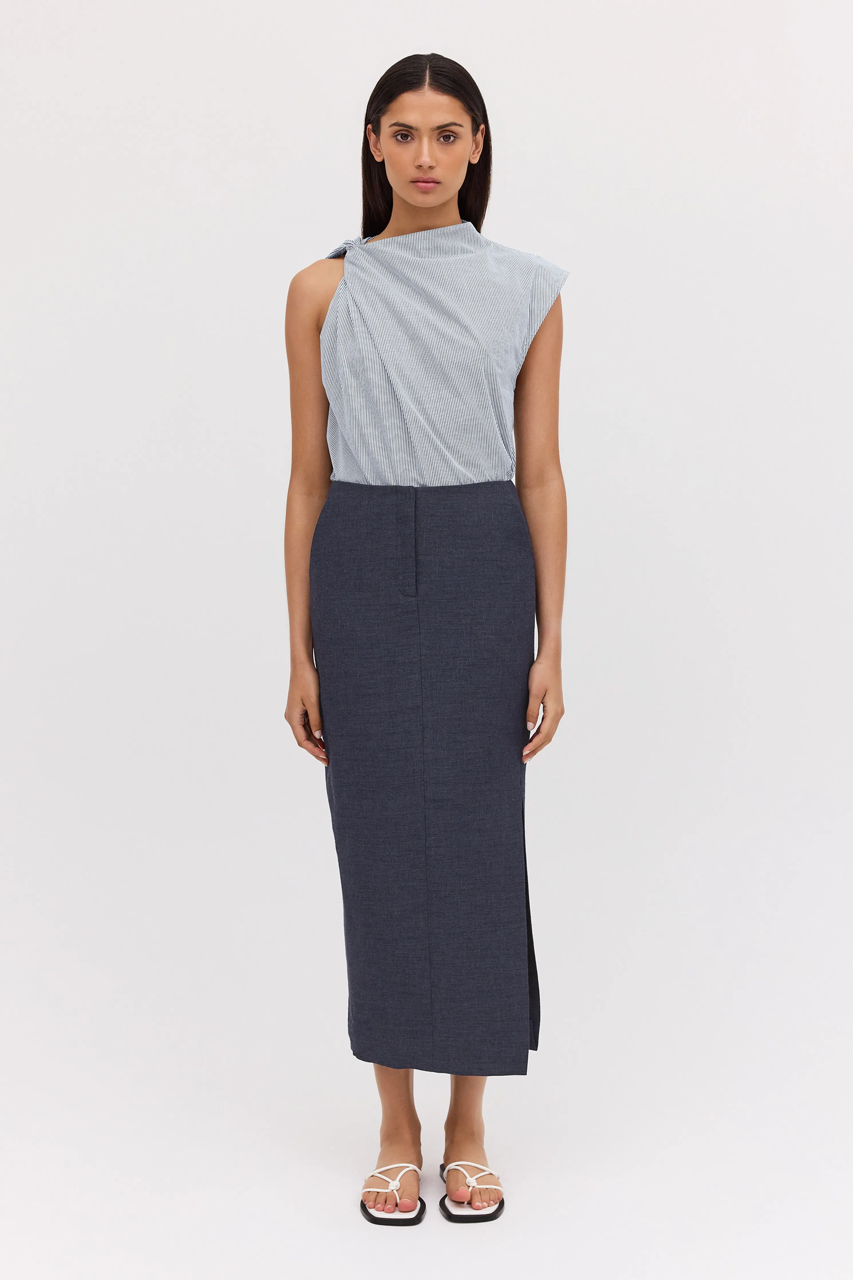 NAVY LINEN UNITY SKIRT