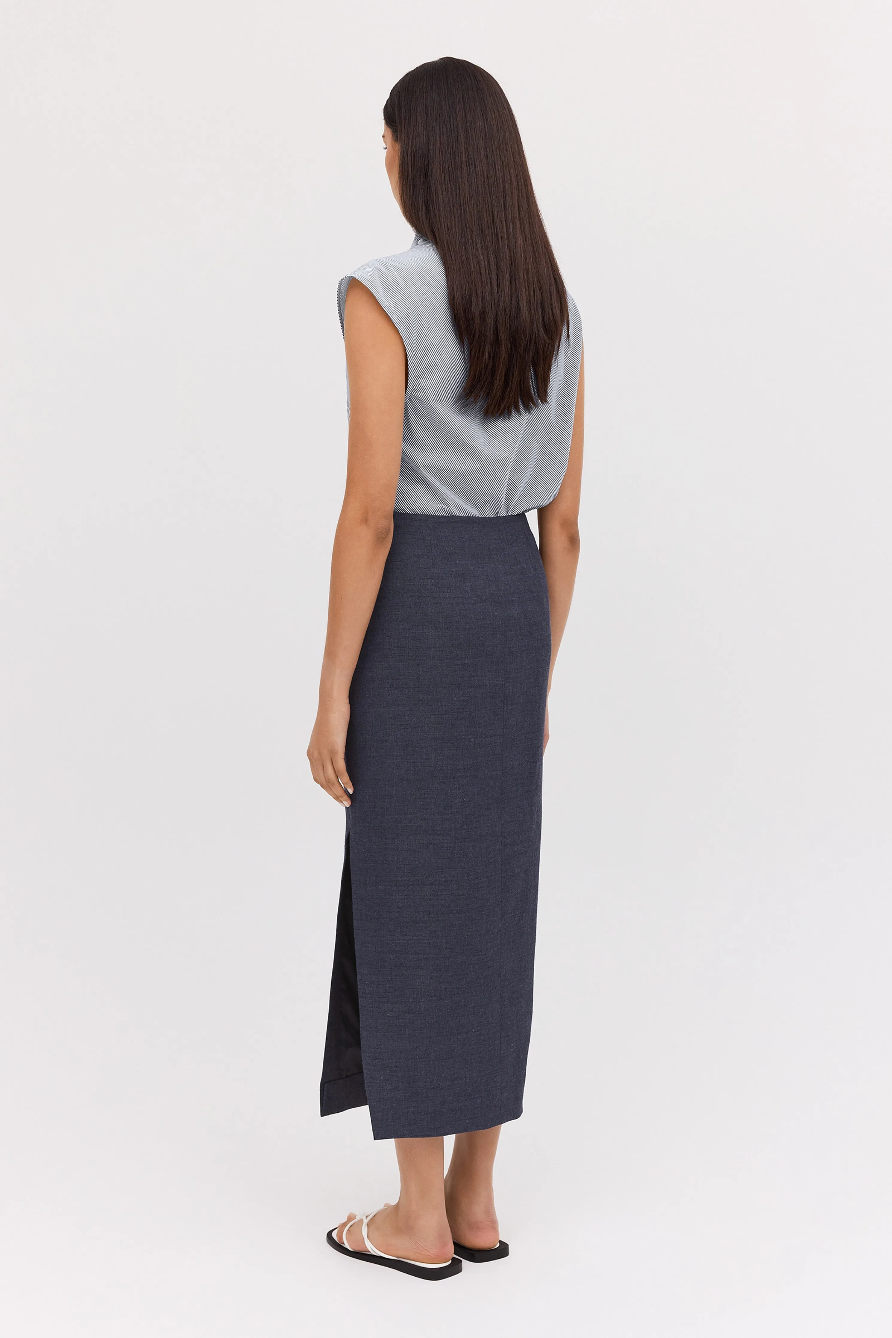 NAVY LINEN UNITY SKIRT