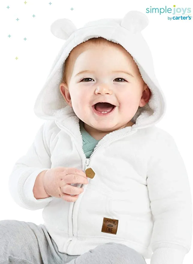 New Simple Joys by Carter's Baby Hooded Sweater Jacket with Sherpa Lining, Oatmeal, Sz 24 Months!