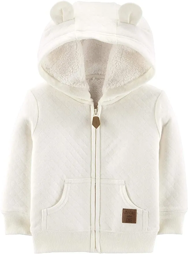 New Simple Joys by Carter's Baby Hooded Sweater Jacket with Sherpa Lining, Oatmeal, Sz 24 Months!