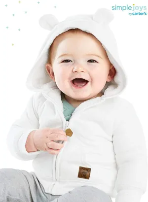 New Simple Joys by Carter's Baby Hooded Sweater Jacket with Sherpa Lining, Oatmeal, Sz 24 Months!