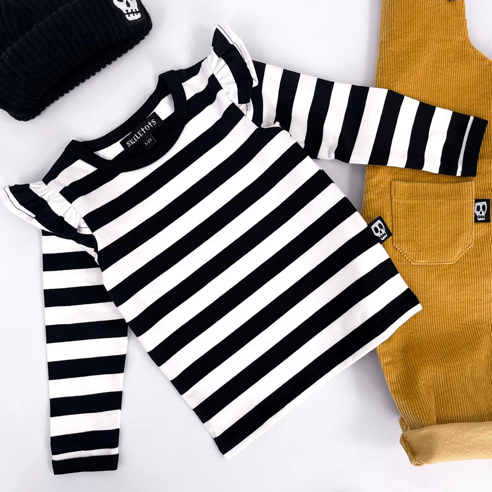 NOT SO BASIC FRILL SLEEVE BLACK & WHITE STRIPE TEE