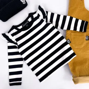 NOT SO BASIC FRILL SLEEVE BLACK & WHITE STRIPE TEE