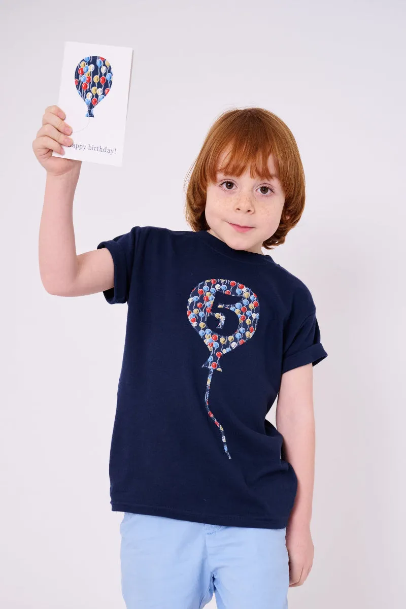 Number Balloon Navy T-Shirt in Choice of Liberty Print