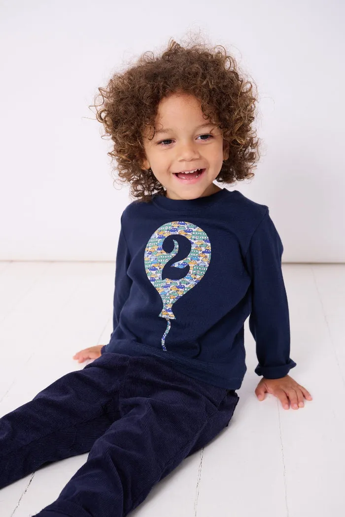 Number Balloon Navy T-Shirt in Choice of Liberty Print