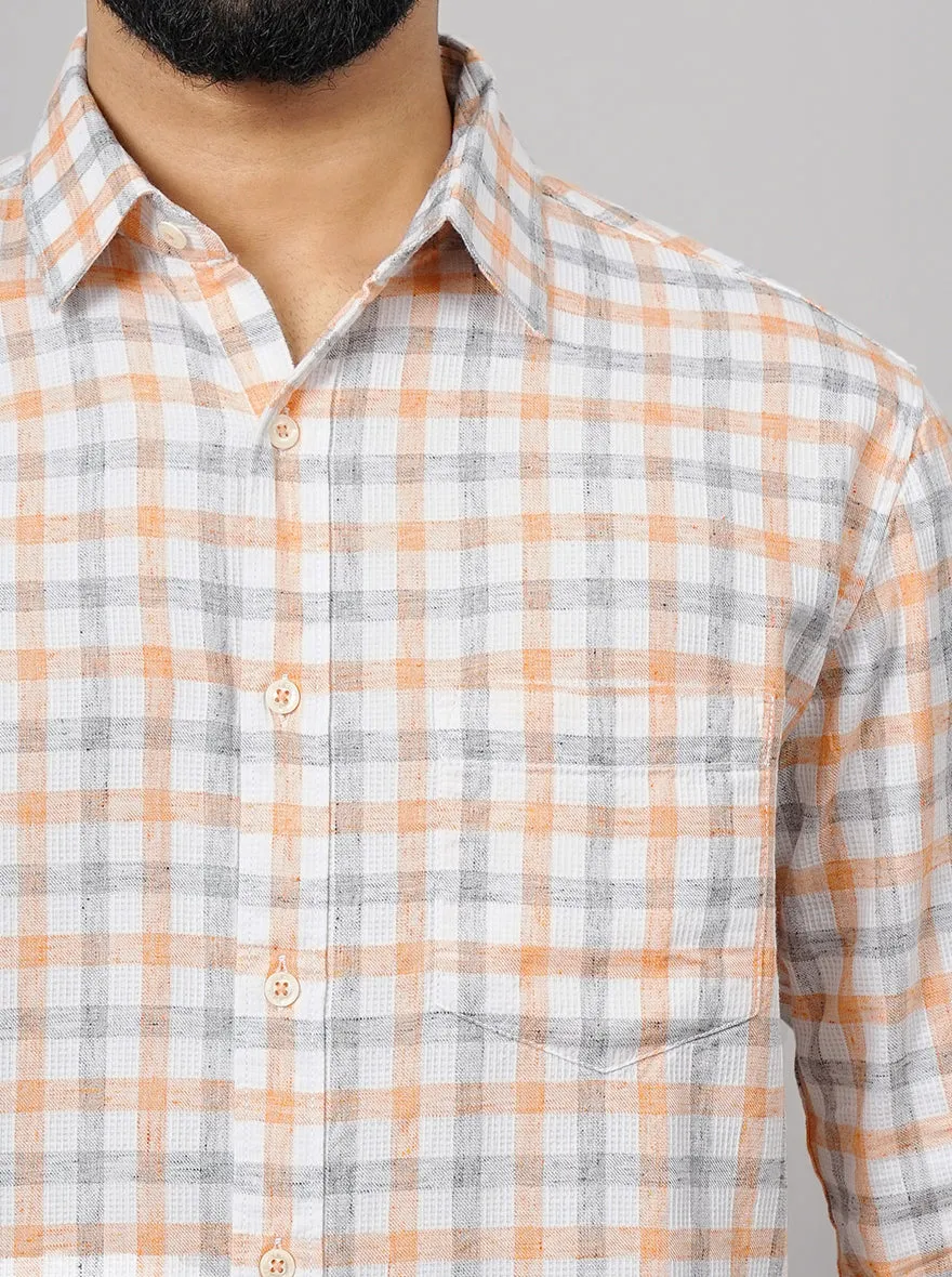 Orange Checked Slim Fit Casual Shirt | Greenfibre