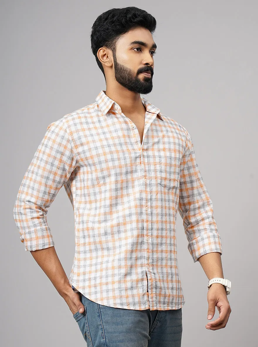 Orange Checked Slim Fit Casual Shirt | Greenfibre