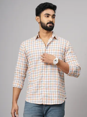 Orange Checked Slim Fit Casual Shirt | Greenfibre