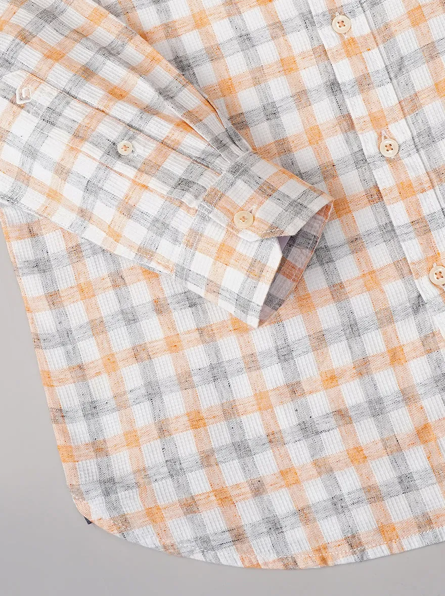 Orange Checked Slim Fit Casual Shirt | Greenfibre