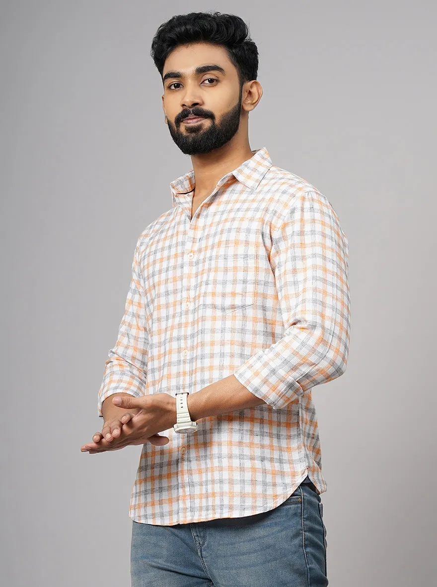 Orange Checked Slim Fit Casual Shirt | Greenfibre