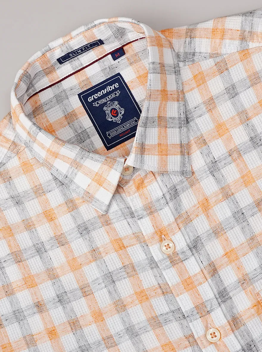 Orange Checked Slim Fit Casual Shirt | Greenfibre