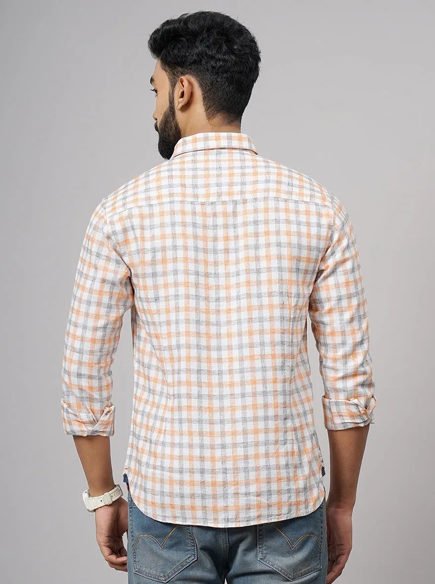 Orange Checked Slim Fit Casual Shirt | Greenfibre