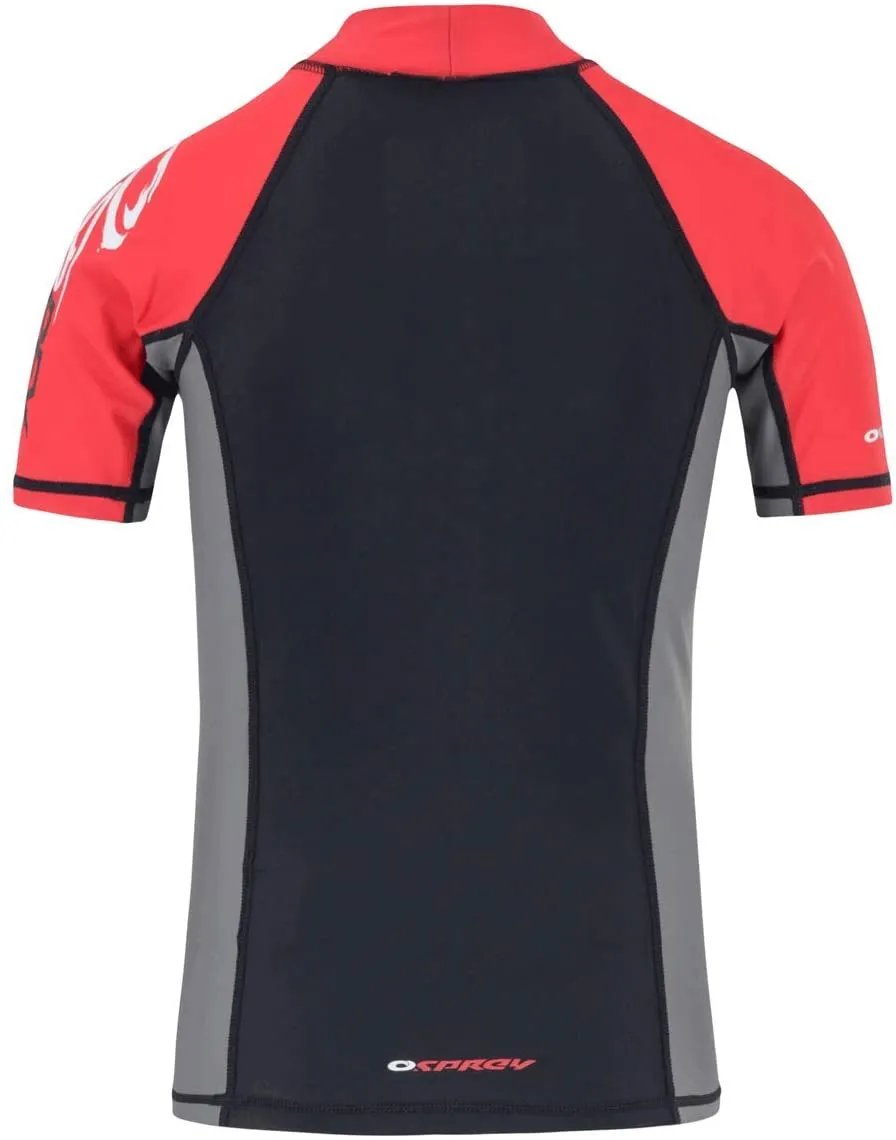 Osprey Kids Short Sleeve Rash Vest Top Black/Red UPF 50  Size XXS